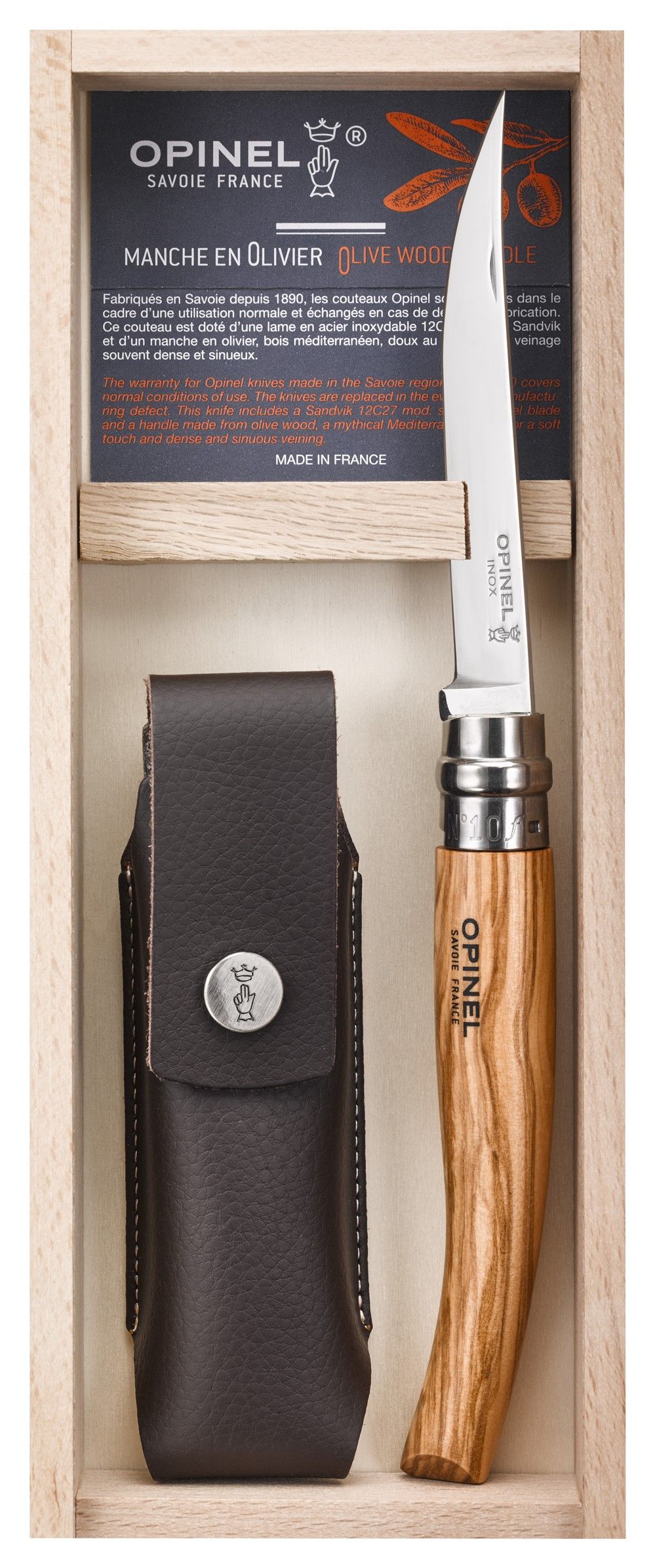 Couteau Opinel Effilé N°10 manche en olivier