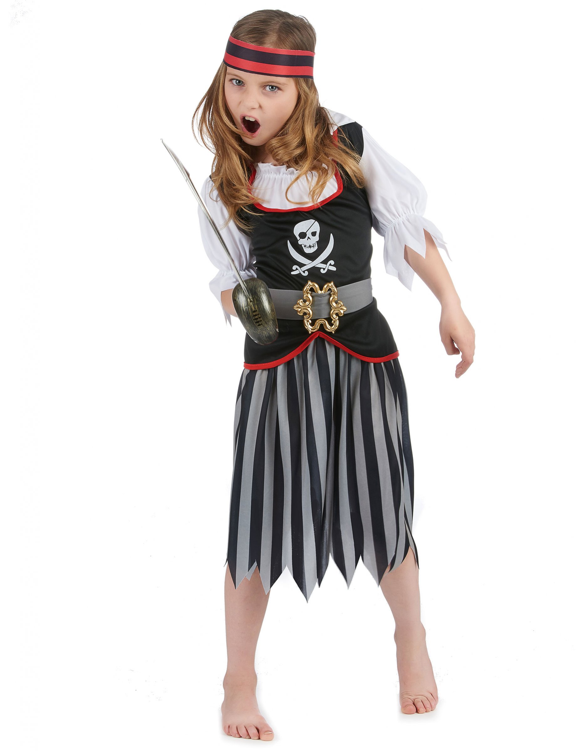 Déguisement pirate motif tête de mort fille -  Taille S 4-6 ans (110-120 cm)