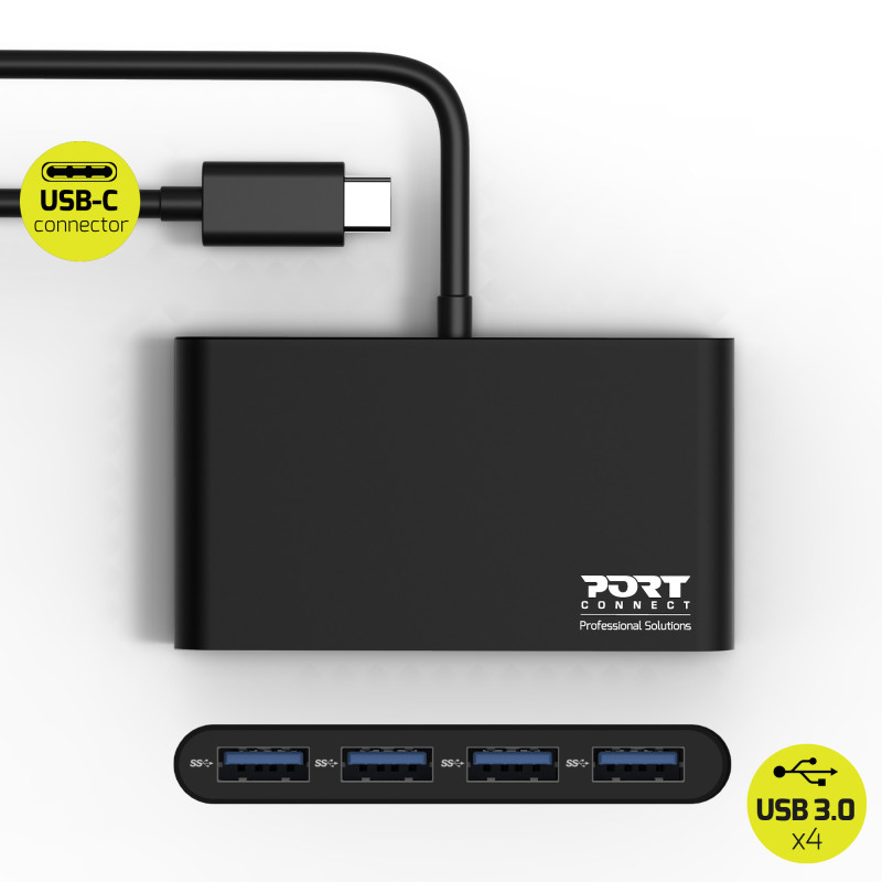 PORTDESIGNS Hub USB 3.0 - 4 Ports - Câble 30cm