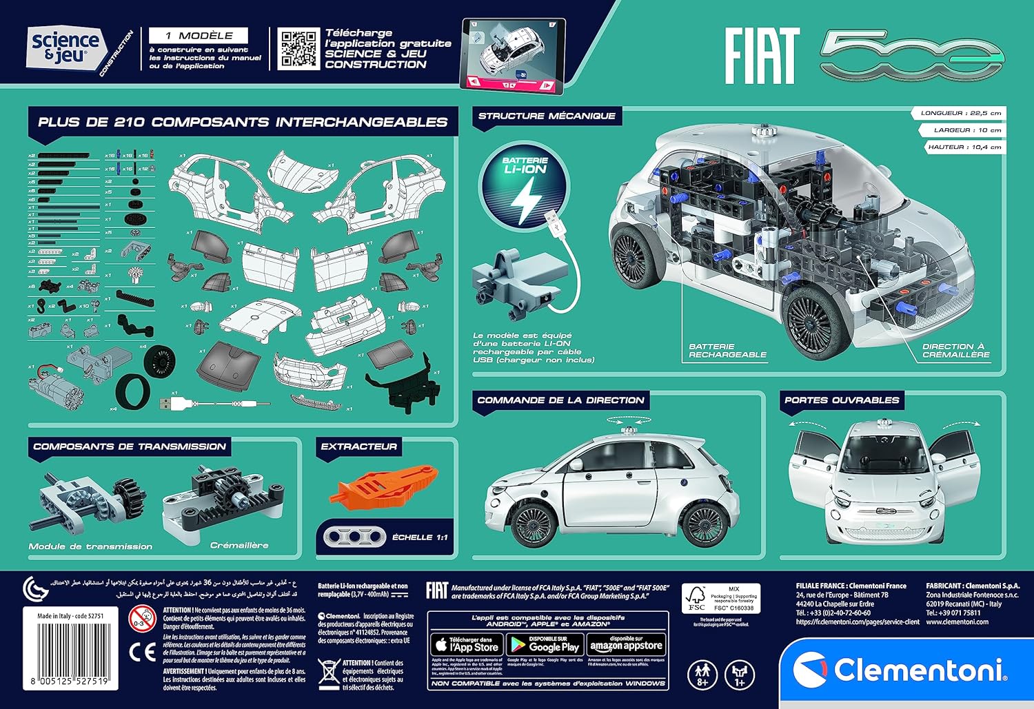 Clementoni- Fiat 500 électrique, 52751, Multicolore