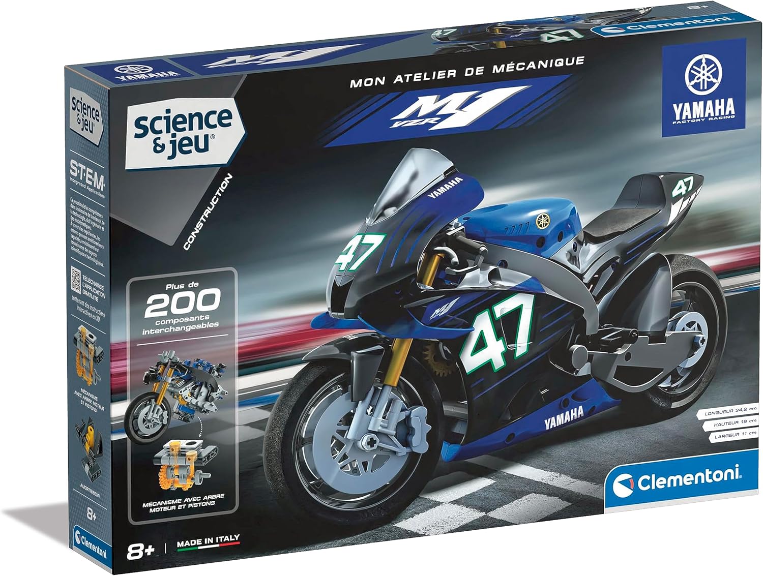 Clementoni - Coffret de construction Yamaha M1 - Application disponible - Fabriqué en Italie