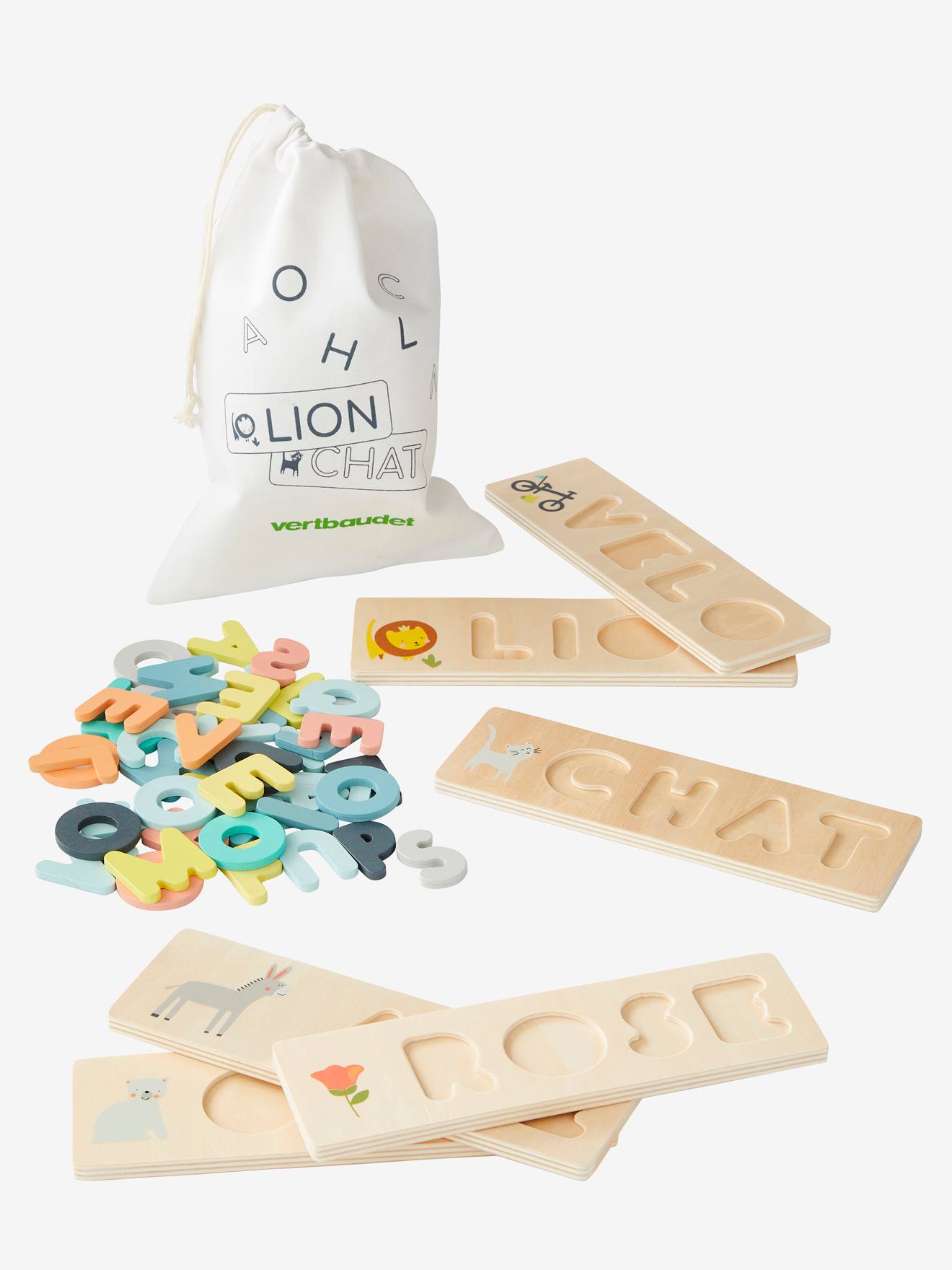 Puzzle éducatif des mots à encastrer en bois