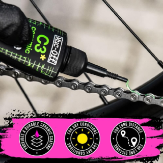 Muc-Off Lubrifiant Chaîne de Vélo C3 pour Conditions Sèches et Poussiéreuses - 120 ml - Lubrifiant Céramique de Qualité Supérieure avec Colorant Traceur UV, Unicolor 