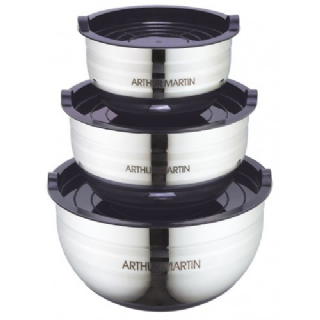 ARTHUR MARTIN Set de 3 saladiers avec couvercle en plastique Prune AM42