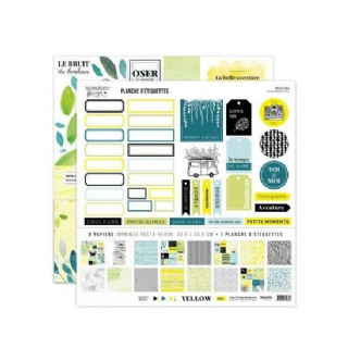 Assortiment de 8 papiers 30x30 et une planche d'étiquettes 'Florilèges Design - Yellow'