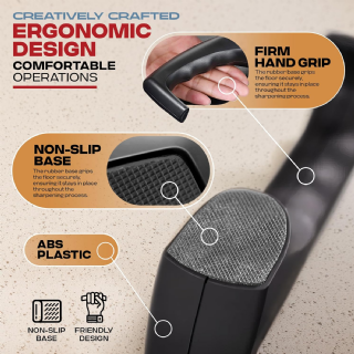 PORTENTUM Aiguiseur couteaux professionnel manuel pour couteaux de cuisine 3 phases - Affuteur de couteaux avec design ergonomique avec finition noire/chromée