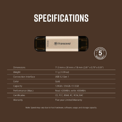 Transcend Clé USB JetFlash 930C 128GB USB 3.2 Gen 1, rose doré - TS128GJF930C