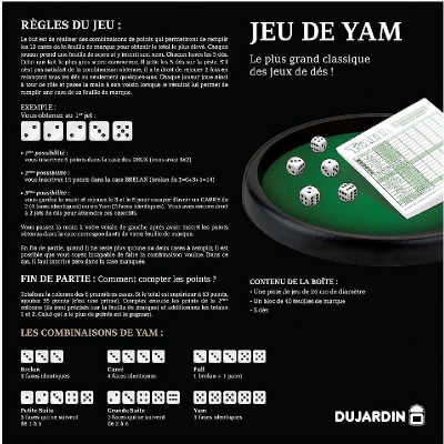 Jeu de dés YAM 421 avec plateau Dujardin