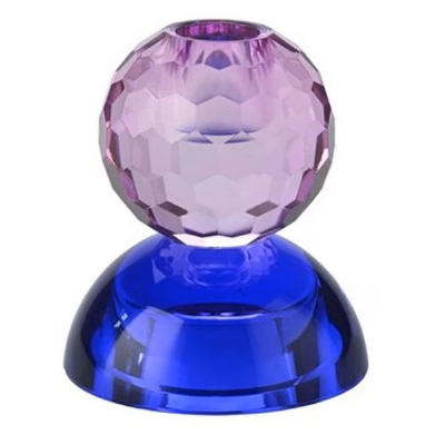 Produit neuf en déstockage - Photophore et bougeoir en verre cristal Sari lilas et bleu